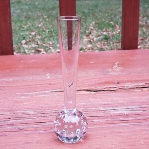 VTG SMALL Clear Glass Bud or Flower Vase W/ Bubble Filled Ball Base - 5.5" TALL